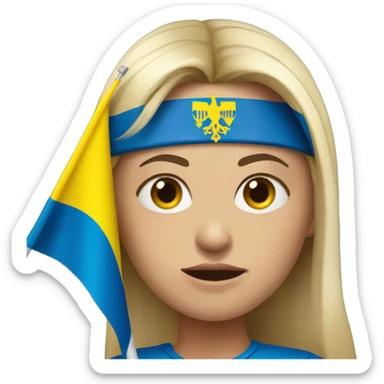 super-realistic angry female Ukrainian holds the ukranian flag sticker