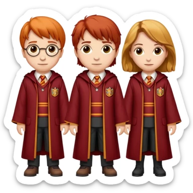 harry potter, ronald weasley and hermione granger in gryfinndor uniform sticker