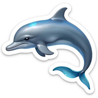 Cinematic Noble Bottlenose Dolphin Portrait Emoji, Poised and regal, with a sleek, streamlined body of shiny, glossy blue-gray skin, expressive, intelligent eyes, and a gracefully arched dorsal fin, Simplified yet sharp and sophisticated features, highly detailed, glowing with a radiant, sparkling aquatic glow, high shine, intelligent and majestic, stylized with an air of oceanic refinement, focused and elegant, soft glowing outline, capturing the essence of a watchful and confident dolphin that appears ready to leap out of the screen with effortless power! sticker
