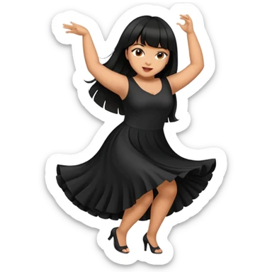 Latina girl with bangs black long hair plus size black dress dancing sticker