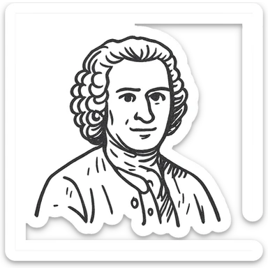 hand-drawn black and white portrait of Jean-Jacques Rousseau, no fill, only outlines, sketchy style sticker