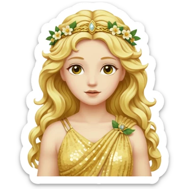 Flora, Goddess of Flowers from Roman Deities with long golden blonde wavy hair, pale yellow sequin toga  sticker