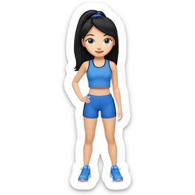 a pretty bratz tan girl who is skinny, hair color is black. wearing blue gym clothes.  sticker
