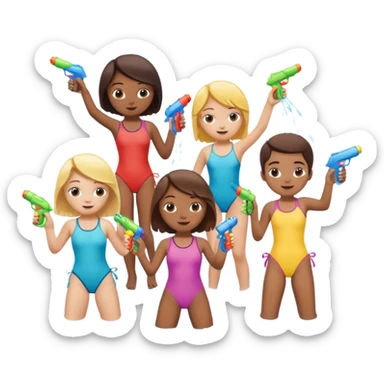 children playing with water guns sticker