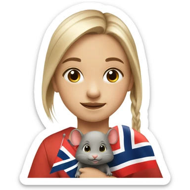 Little 8 years old girl with a rat and a Norwegian flag sticker