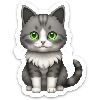 full body small short hair dark grey and white cat with green eyes sticker