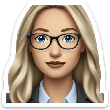 Shoulder length Balayage pale beautiful corporate woman with glasses and blue eyes sticker