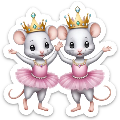 Very elegant and beautiful white mice dancing ballet in a tutu ballet and a jewelled crown sticker