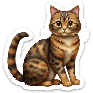 cinematic-[tortoiseshell tabby cat]-realistic-full-body-sitting-emoji,-tail-curled-playfully-around-its-paws,-head-tilted-dramatically,-scruffy-[dark faced tortoiseshell coloured]-fur,-simplified-yet-realistic-focused-features,-highly-detailed,-glowing-with-an-almost-sarcastic-glow sticker