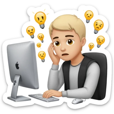 young programmer working at the computer, frustrated sticker
