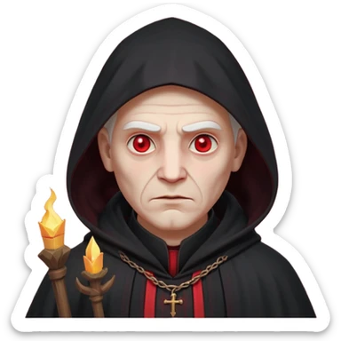 cursed village priest portrait, head and shoulders only, dark hooded robe, mysterious expression, subtle red accents, eerie glow, gothic village atmosphere, 3D cartoon, mobile game icon style, clean background, no text, no watermark

 sticker