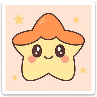 yellow star with an orange head and cute eyes, kawaii style, blushing cheeks sticker