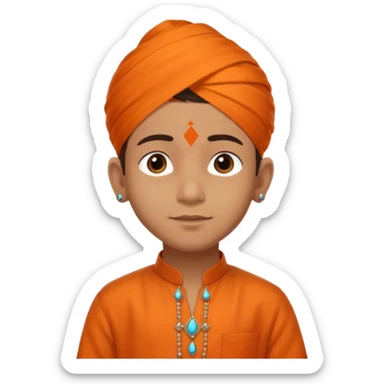 an indian boy in orange kurta and tilak with text belo saying "Veer" sticker