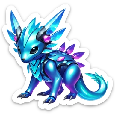  Epic legendary rare Shiny sparkly transparent bioluminescent luminescent vibrant bright pastel dark exotic iridescent colorful gradients futuristic modern metallic glossy glittery fantasy-cyber-Protogen-Fakémon-Pokémon-Vernid-creature sticker