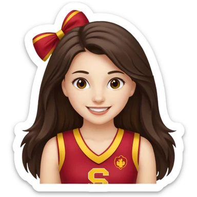 white happy long haired brunette girl in USC cheerleader outfit sticker