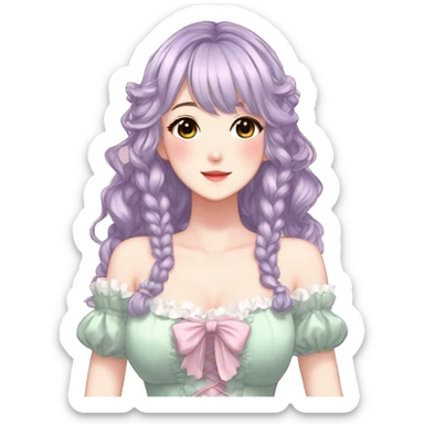 gorgeous pretty attractive anime lady beautiful hair with gorgeous dress fairycore cottagecore pastelcore detailed high quality trending VOGUE aesthetic head and bust sticker