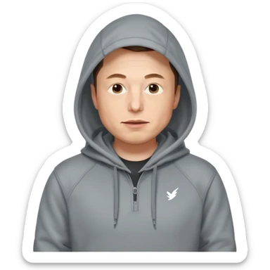 elon musk in gray hoodie full height, wear hoodie hat sticker