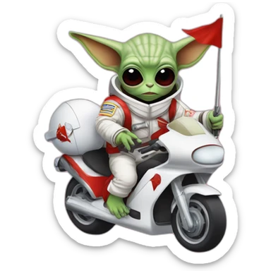 zombie michael jackson in thriller as baby yoda unicorn driving a red ferrary in an astronaut suit with peace flag sticker