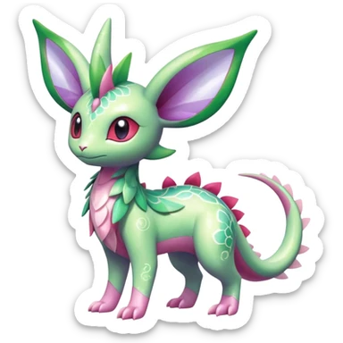 Shiny Exotic Cute Adorable Majestic Ethereal Sparkly Flygon-Espeon-Meganium-Shaymin-Hybrid-Creature with pattern-markings sticker
