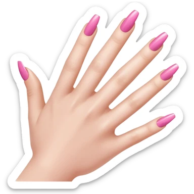  pink close-up of a hand with beautifully manicured nails, glossy pink nail polish, elegant nail shape, soft lighting and shadows, realistic style, sticker