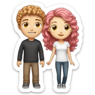 white girl with pink straight hair kissing a white boy with curly brown hair sticker