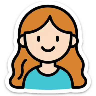 smiling girl with long, waving hair and white skin sticker