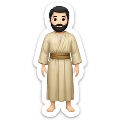 fullbody, head-to-toe, Jesus's apostle Thomas, black hair and black beard, both arms down, normal emoji style, facing right sticker