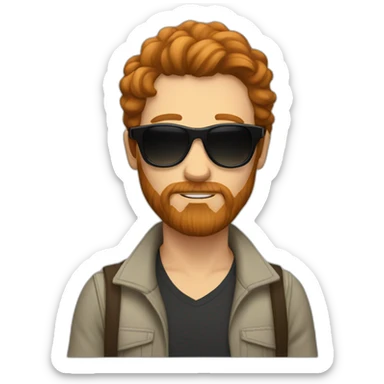 Dark-haired-Bearded-white-man with sunglasses and long ginger hair girlfriend sticker