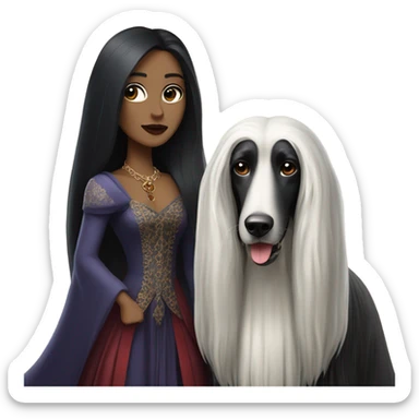 Women vampire black hair full body with Afghan Hound, Schiaparelli sticker