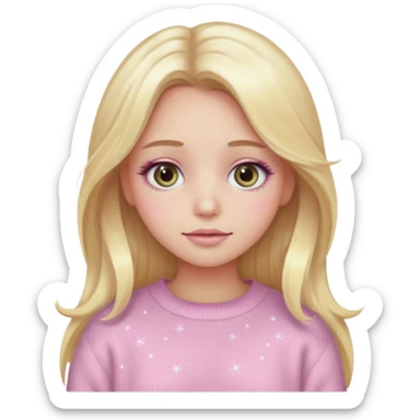 “Emoji girl, pastel pink blush, sparkly wide eyes,  oversized pastel sweater long blonde hair.” sticker