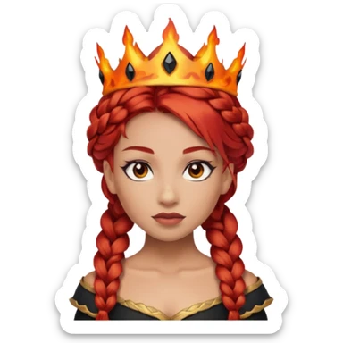 braided hair fire princess with black crown, red hair sticker