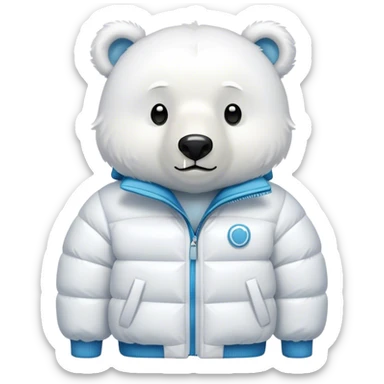 A white bear with a white jacket PUFFER, with a simple design and a nice style sticker