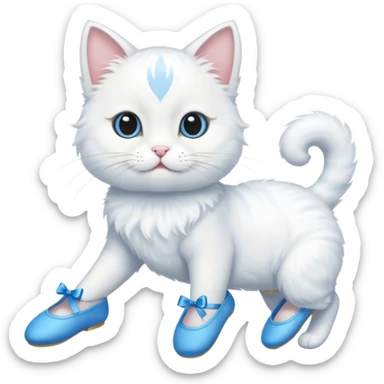 A white cat with a blue ballet sticker