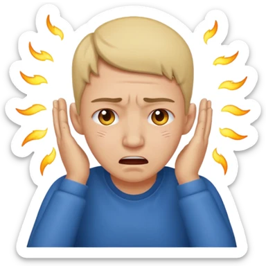 person covering ears, wincing in pain because the sound is terribly loud and hurting ears sticker