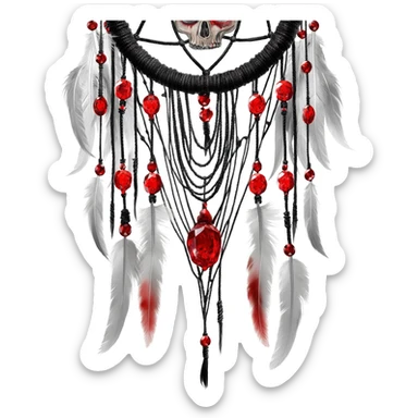Blood-red, bloody, obsidian-black, edgy, dream catcher, red gemstones, black wires, black threads, skull, white feathers, badass, evil, gorgeous aesthetic, gothic decor sticker