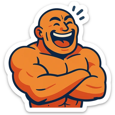 buff bald man laughing, vibrant cartoon style sticker