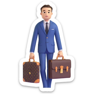fashionable man wearing Louis Vuitton suit and carrying LV briefcase sticker
