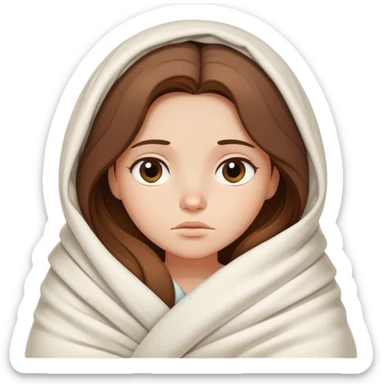 Sleepy girl with long brown hair wrapped like a burrito in a blanket, eyes half-open elegant colors  sticker