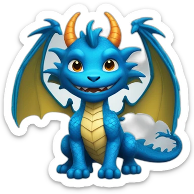 a blue dragon with wings and a superhero costume with crossed arms sticker