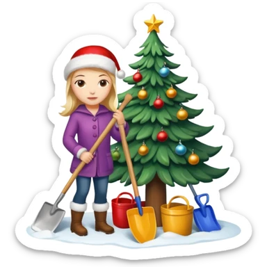 üzerinde kürek çeken kızların süs olarak asılı olduğu yılbaşı ağacı sticker