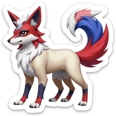 Colorful Skilled Adept Graceful Asian Painted Lycanroc-Absol-Zangoose-fusion-hybrid-creature (full body) sticker