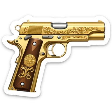 Gold colt 1911 pistol sticker