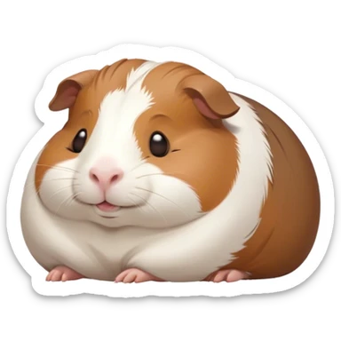 Meme-Worthy Cute Sleeping Brown and White Banded Guinea Pig Portrait Emoji, Head resting peacefully with a contented smile, showcasing a delightfully chubby build and a luxuriously soft banded coat of brown and white, eyes shut in a serene, cozy nap, Simplified yet hilariously adorable features, highly detailed, glowing with a soft, drowsy light, high shine, relaxed and utterly lovable, stylized with an air of playful laziness, bright and heartwarming, soft glowing outline, capturing the essence of a comically sleepy guinea pig, so meme-worthy it feels like it could instantly become the next viral sensation of adorable slumber! sticker