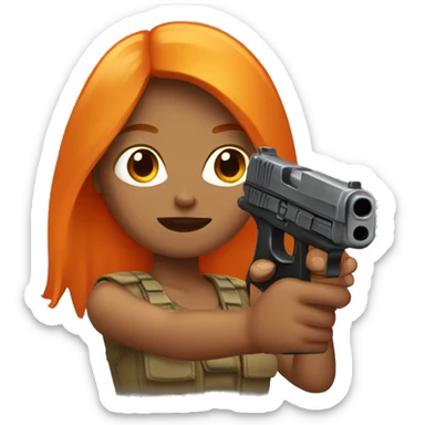Tan girl with long orange hair holding a gun sticker