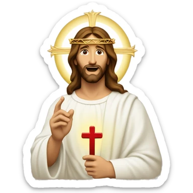 Jesucristo Usando túnica blanca con rojo y llevando puesta corona sticker
