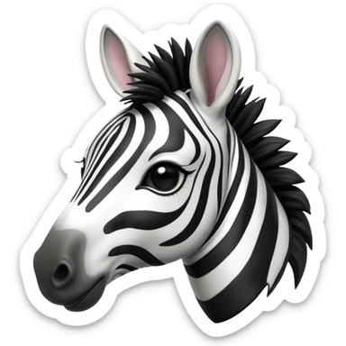 Cinematic Cute Zebra Portrait Emoji, Head tilted playfully and inquisitively, featuring a glossy, intricately striped fur of black and white, a refined, horse-like head with a long snout and alert ears, and round, sparkling eyes filled with curious wonder, Simplified yet irresistibly adorable features, highly detailed, glowing with a warm, friendly glow, high shine, affectionate and spirited, stylized with a touch of savannah whimsy, bright and endearing, soft glowing outline, capturing the essence of a mischievous yet loving zebra that feels like it could prance out of the screen and into your arms! sticker