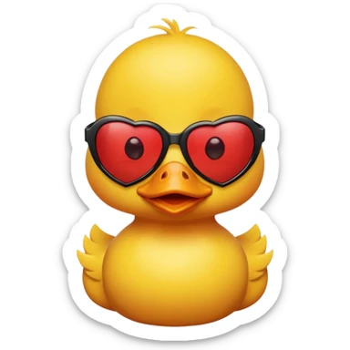 Make a frame emoji and inside it is a  yellow duck wearing red heart sunnies and the background is sky or anything blue make it like this 🌇 but what I described inside  sticker