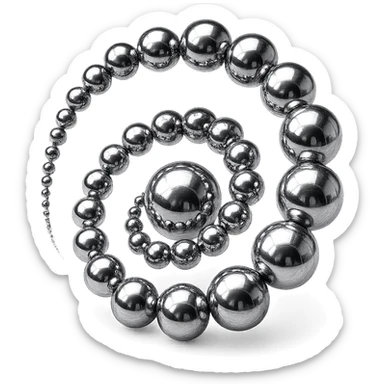 stylized chrome spiral made of shiny spheres, futuristic and smooth sticker