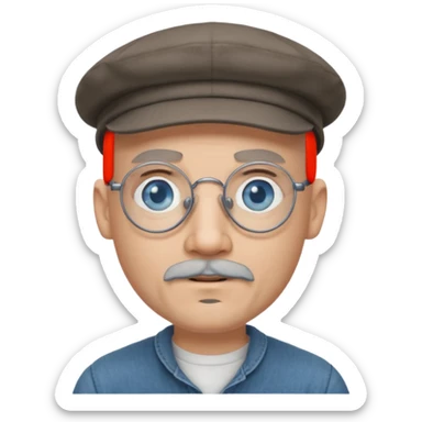 Bald Male flat cap wire rim glasses goatee blue eyes grey goatee sticker