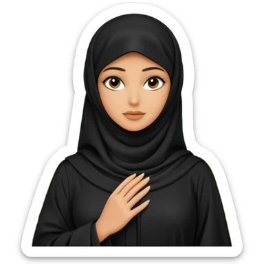 A beautiful woman in a modern black abaya and niqab, only her stunning eyes are visible. Standing in an outdoor garden with palm trees. Realistic photo, natural light, soft focus background. sticker